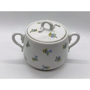 Vintage Saxonia Forget Me Not Blue Flower Print Porcelain Sugar Bowl With Lid